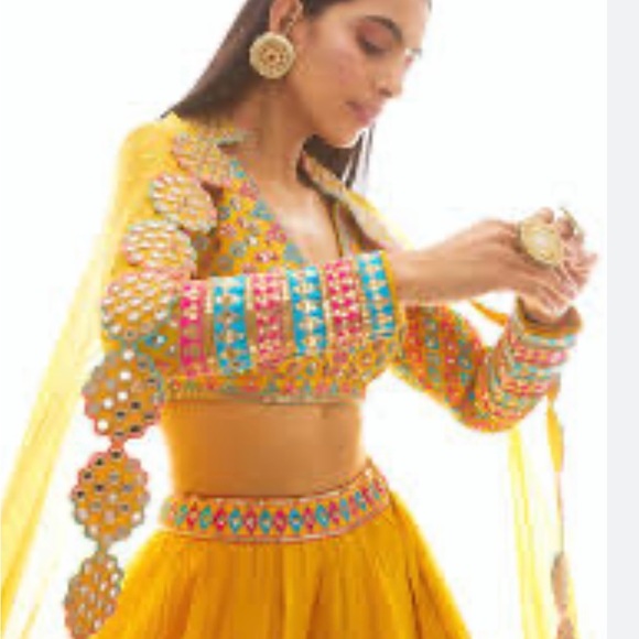 Vvani Vats Mustard Embroidered Lehenga - Picture 1 of 5